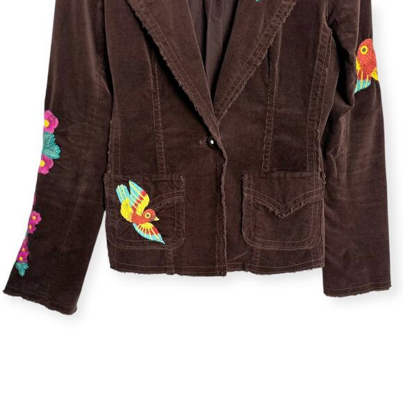 Vintage Johnny Was Floral And Bird Embroidered Brown Corduroy Jacket Women's S - Picture 6 of 15